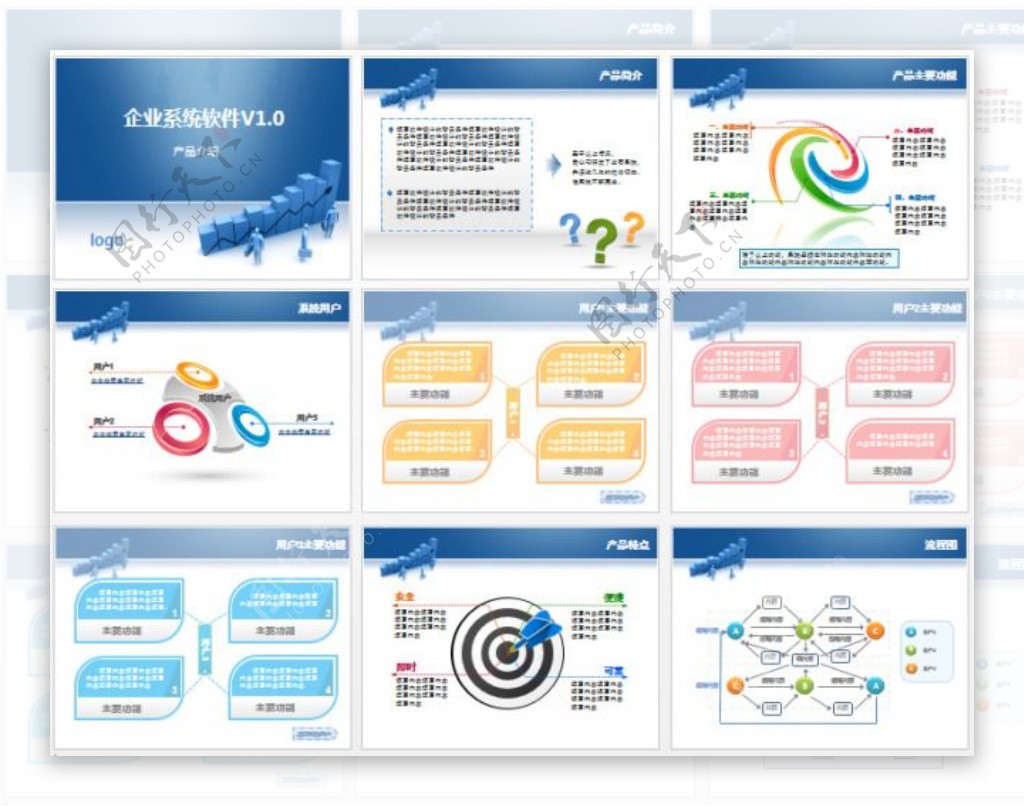 企业软件演示ppt模板立体图表