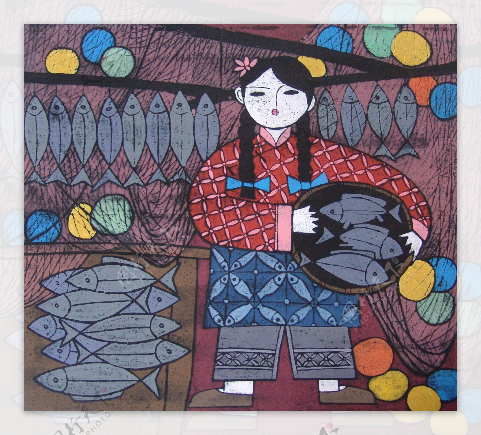 上海宝山吹塑版画渔家女