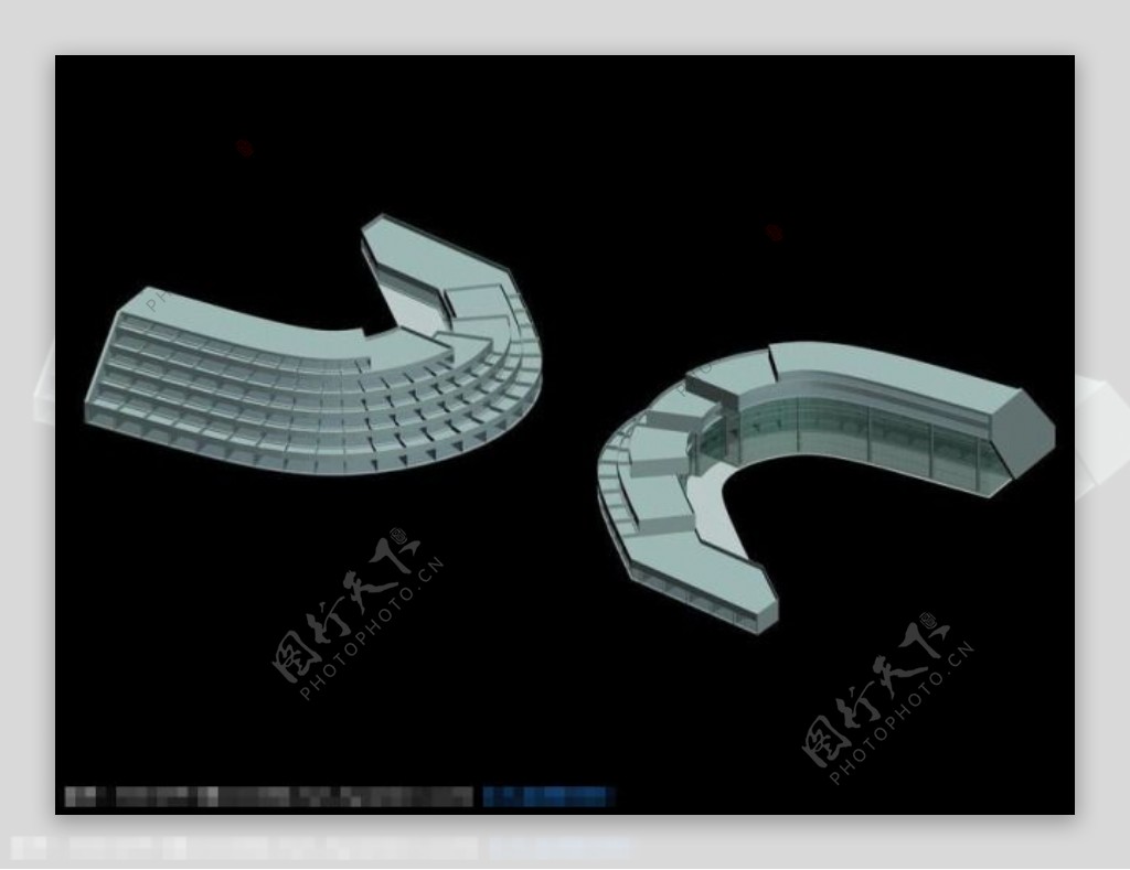 两栋倒拱形建筑模型3D效果图