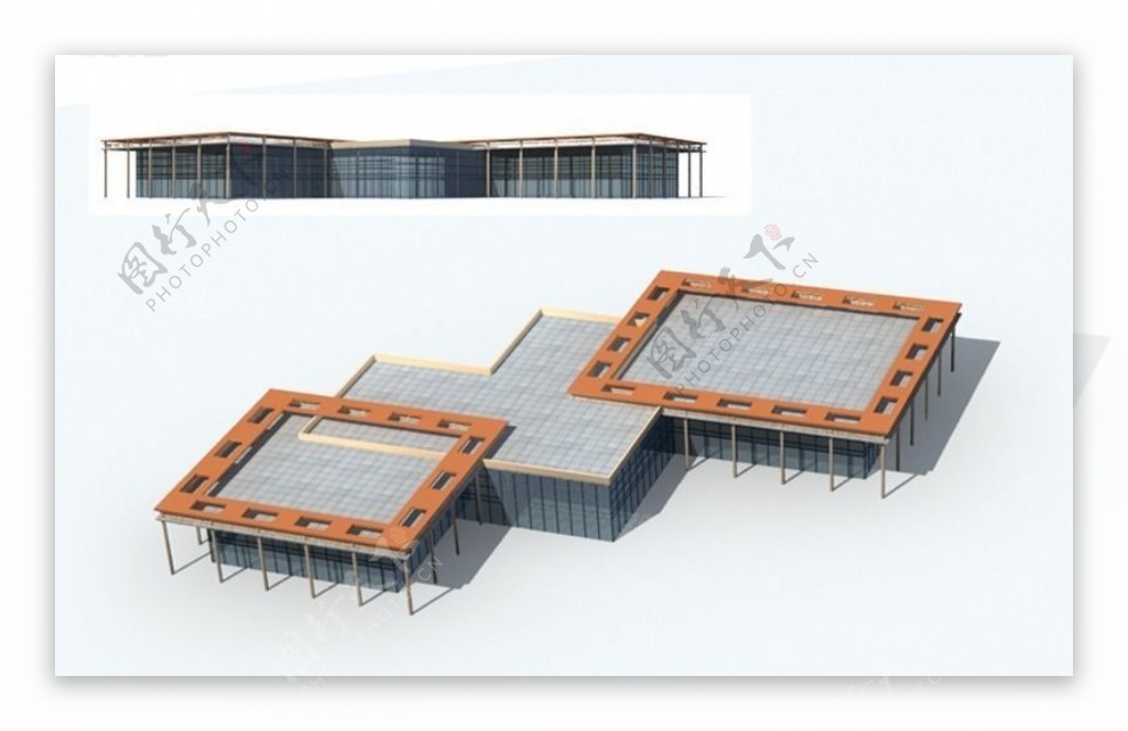 对称四边形商业办公楼建筑楼3D模型
