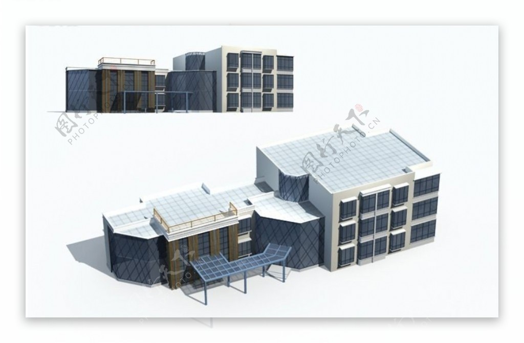 几何造型办公楼多层公共建筑设计3D模型