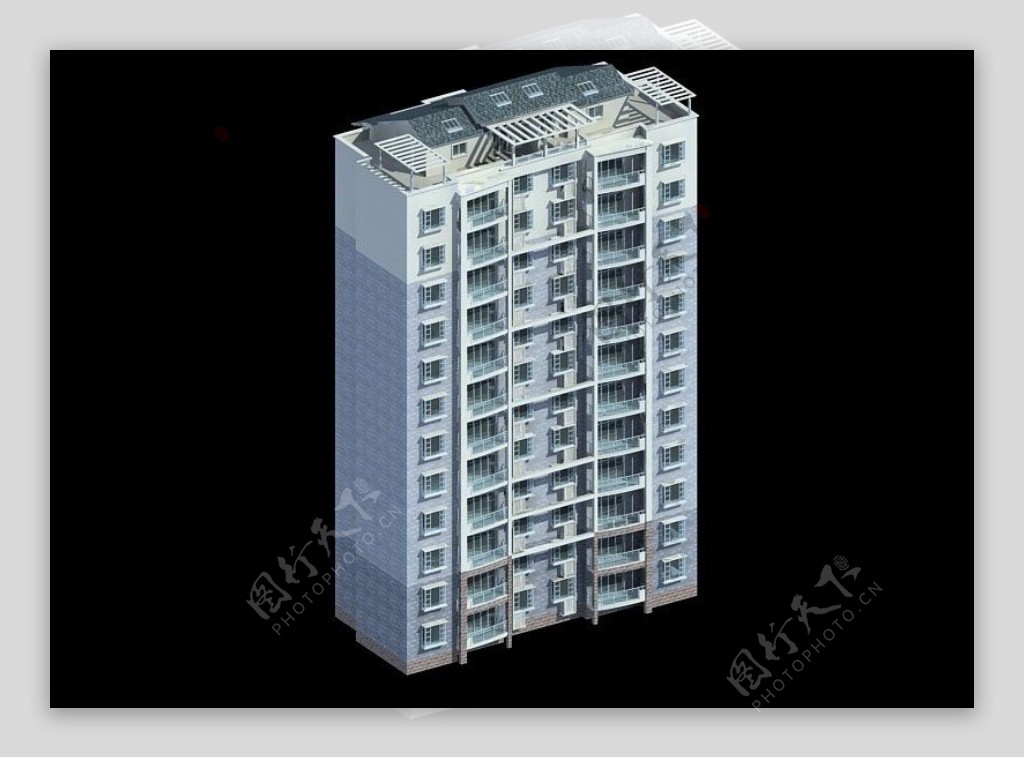 十二层板式住宅楼3D模型