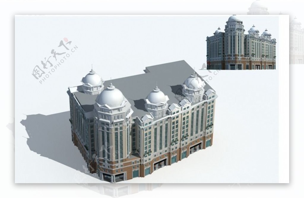 现代教堂式欧式建筑3D模型图