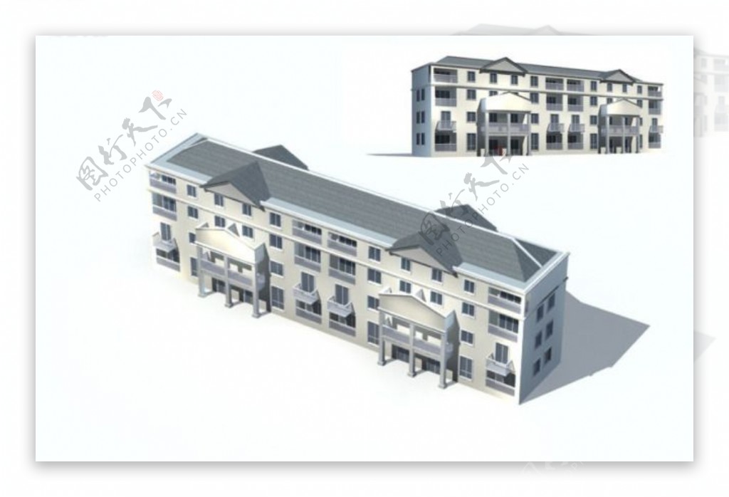 二联排板式别墅建筑3D模型