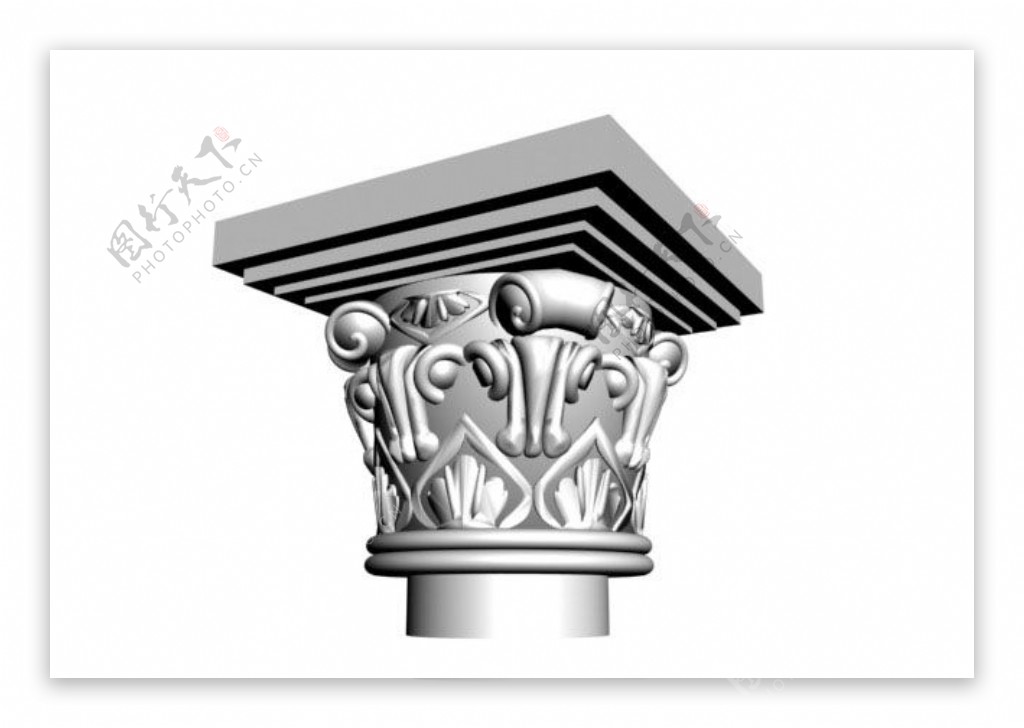 罗马柱方顶欧式雕花柱头3D模型