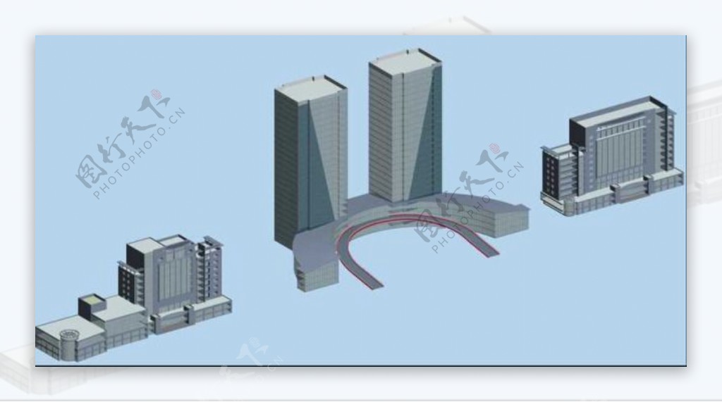 弧形和立柱形建筑规划3D模型
