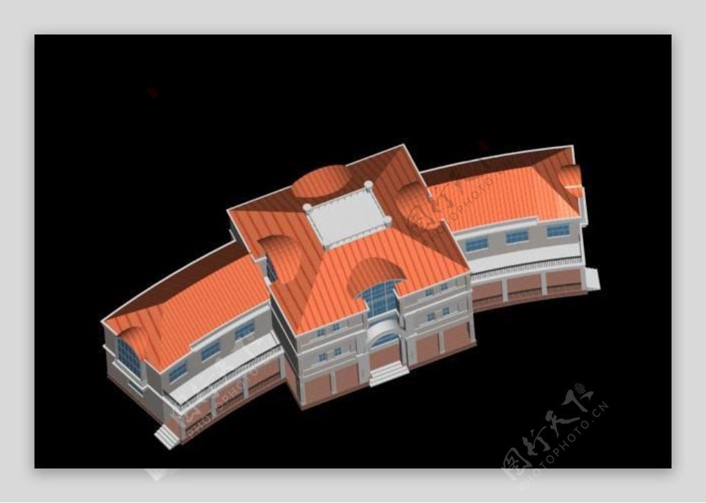 橙色弧形小公建建筑3D模型