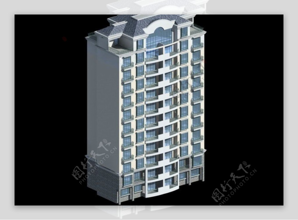 欧式顶多层板式住宅楼模型