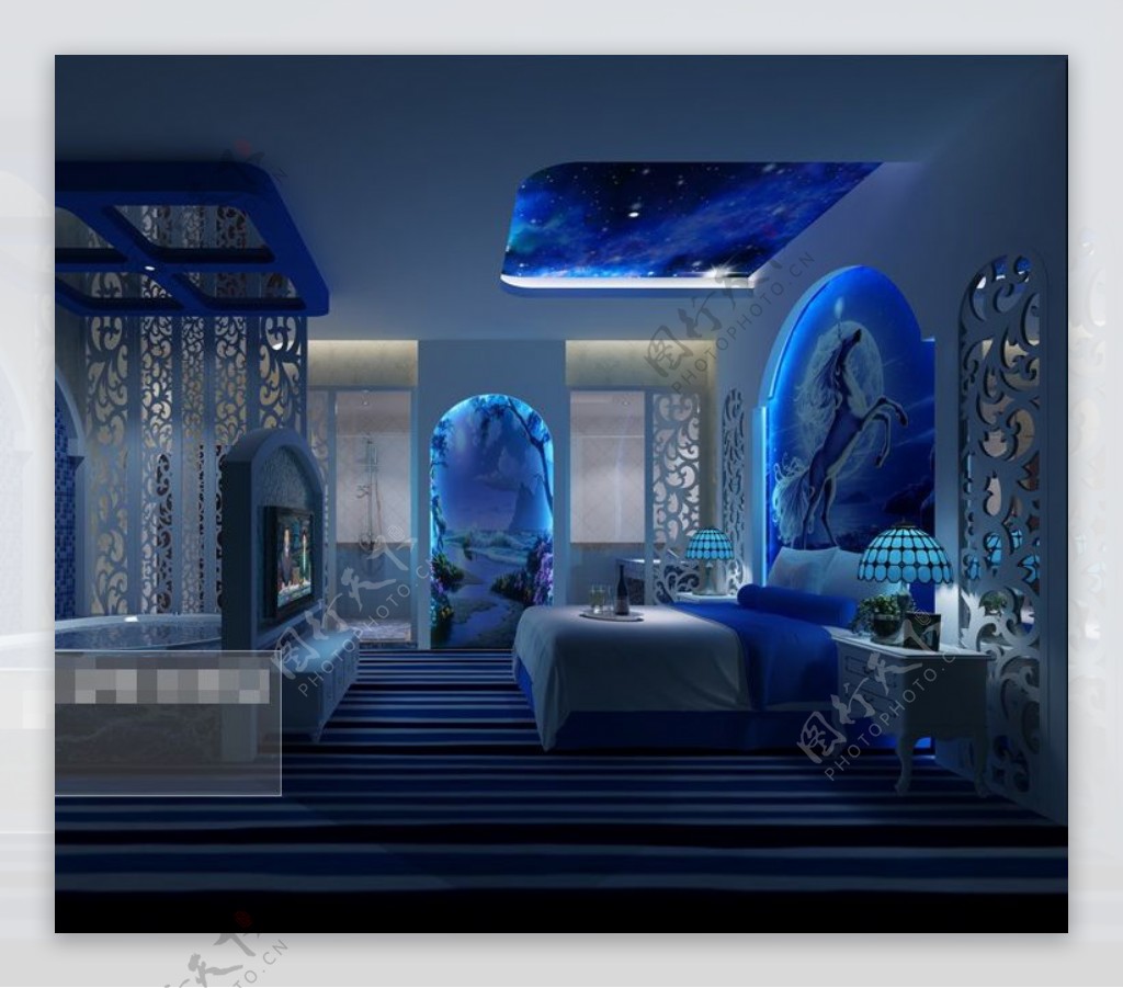 蓝色艺术卧室