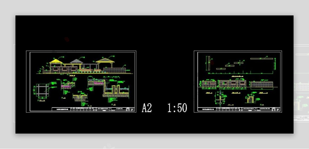 小区景观墙面及凉亭整套cad施工设计