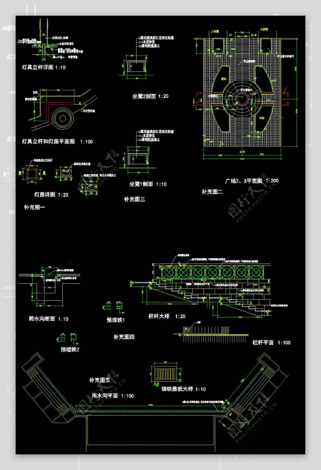 阶坡细部景观素材cad图纸