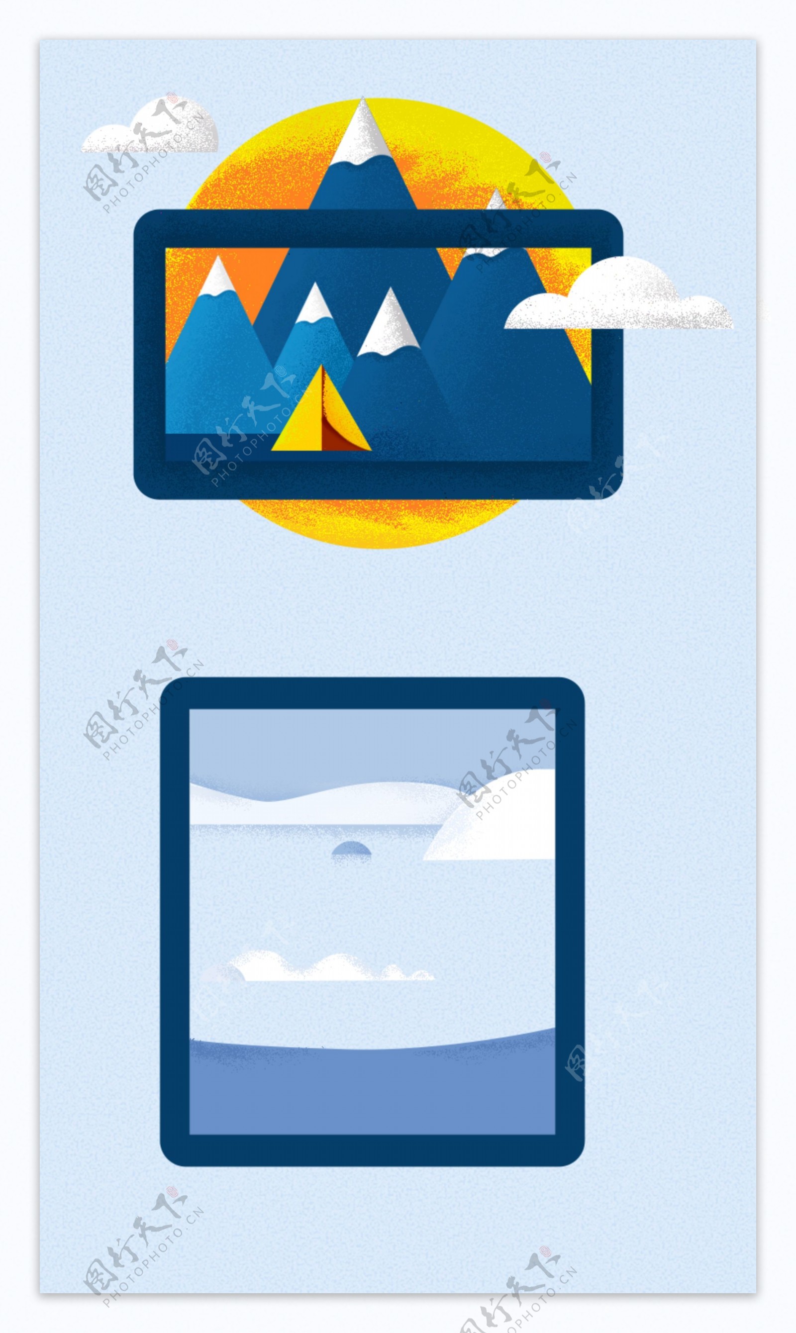 谷歌风格插画冬季野营