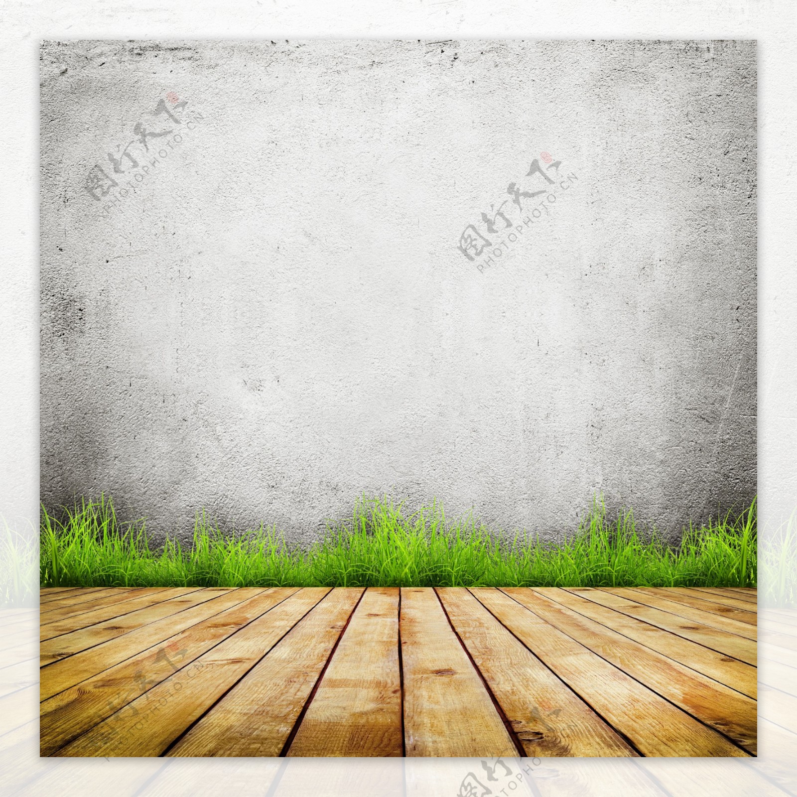 木地板青草墙面图片