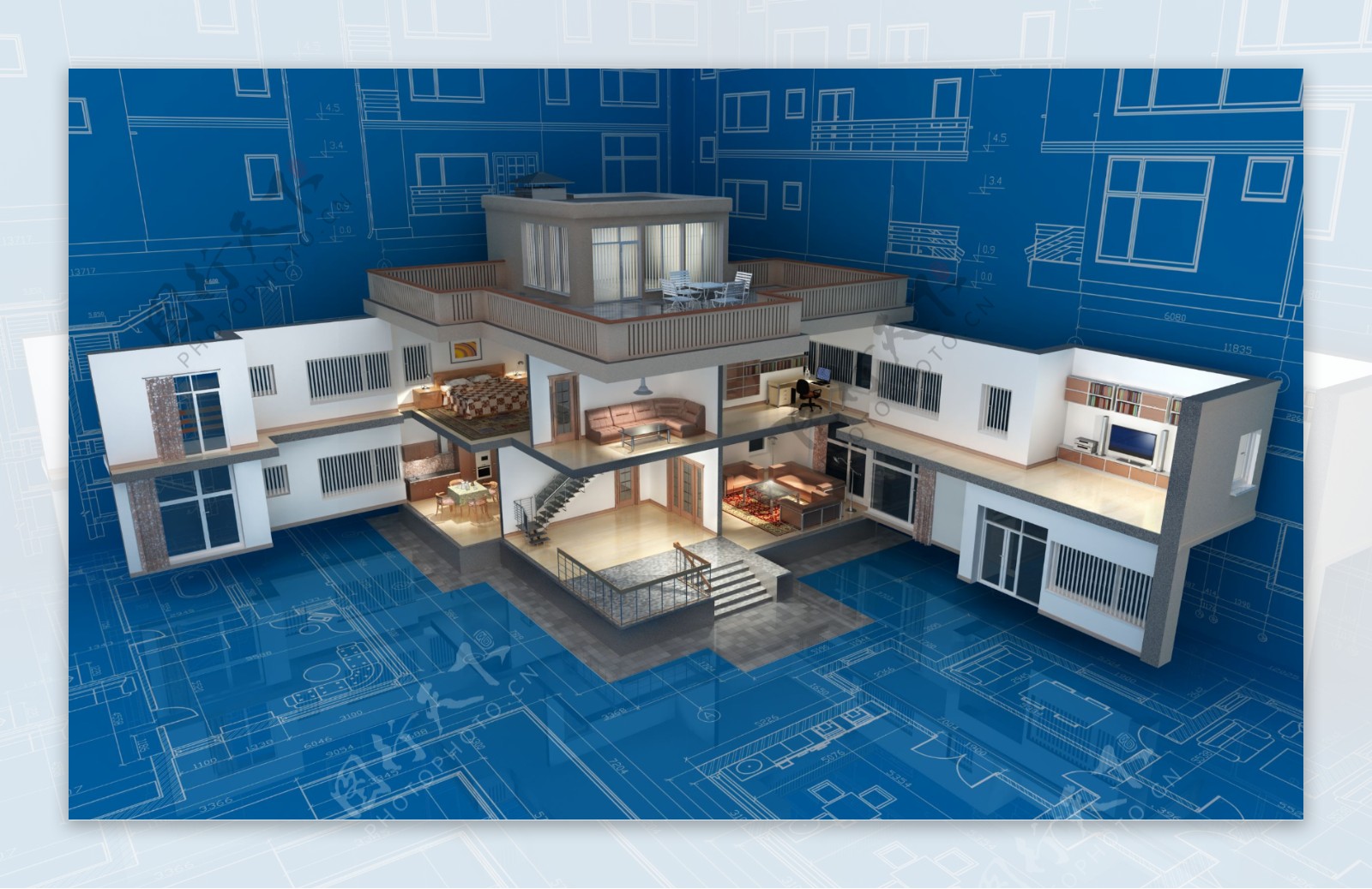 3d建筑模型示意图样板线框图房子图纸