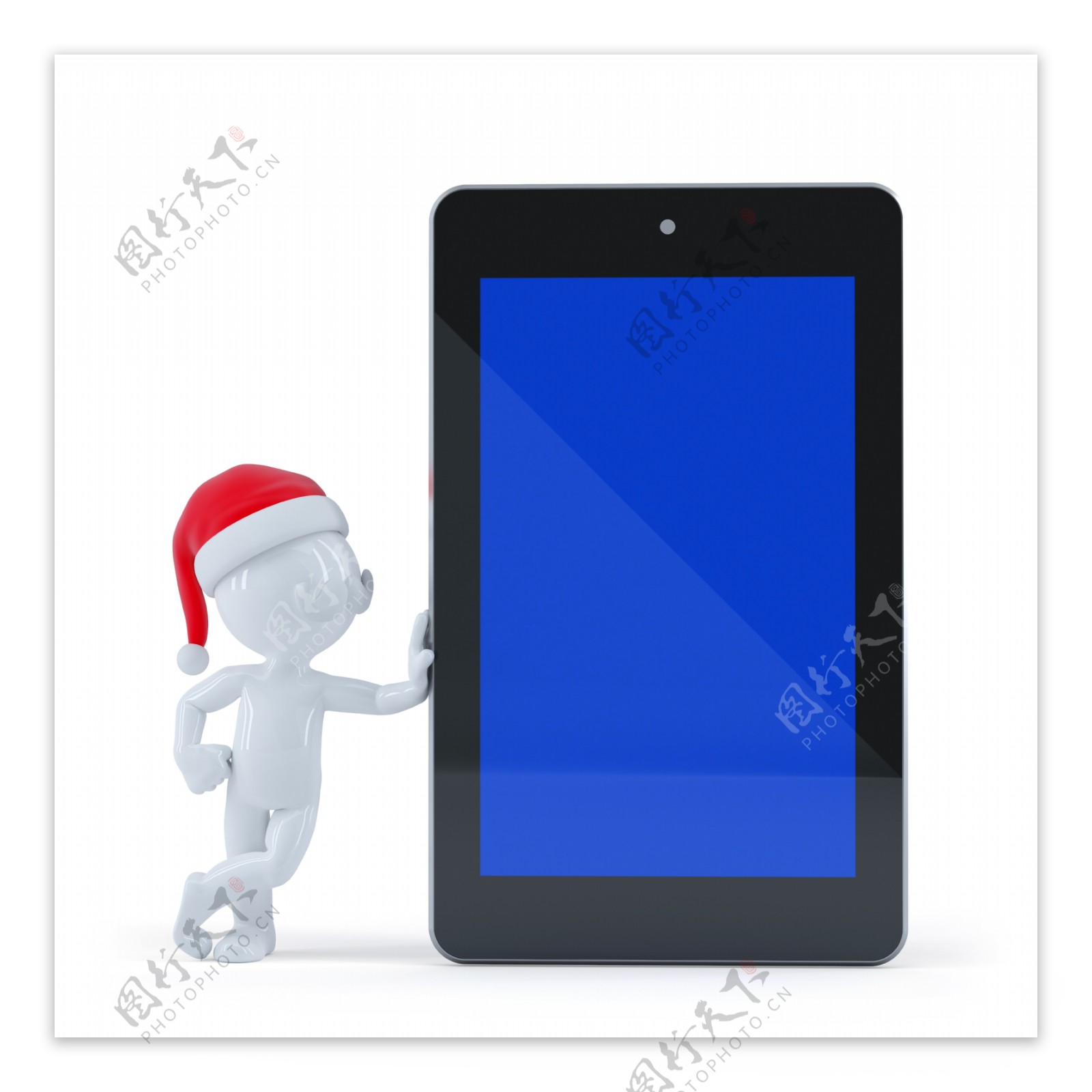 快乐的圣诞老人克劳斯空白的屏幕平板电脑