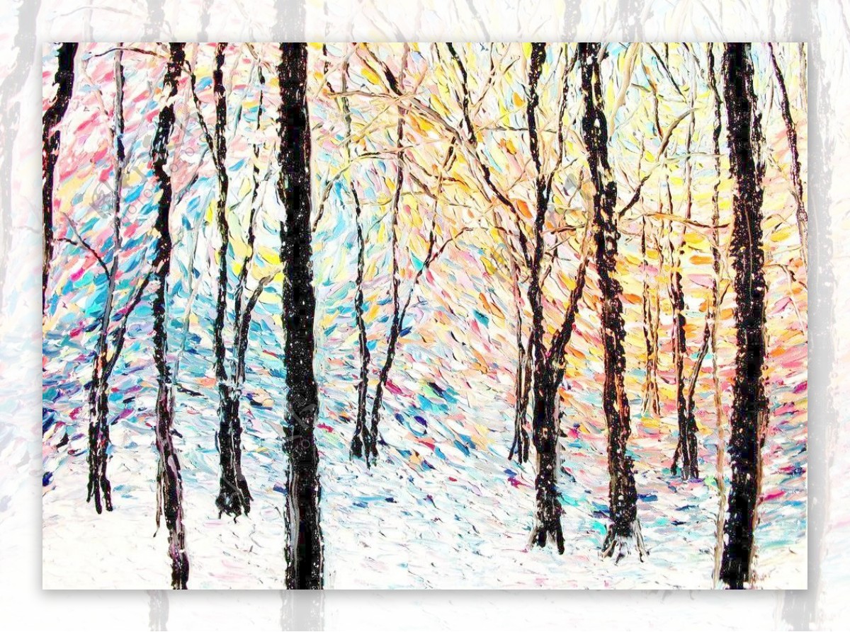 油画冬天森林图片