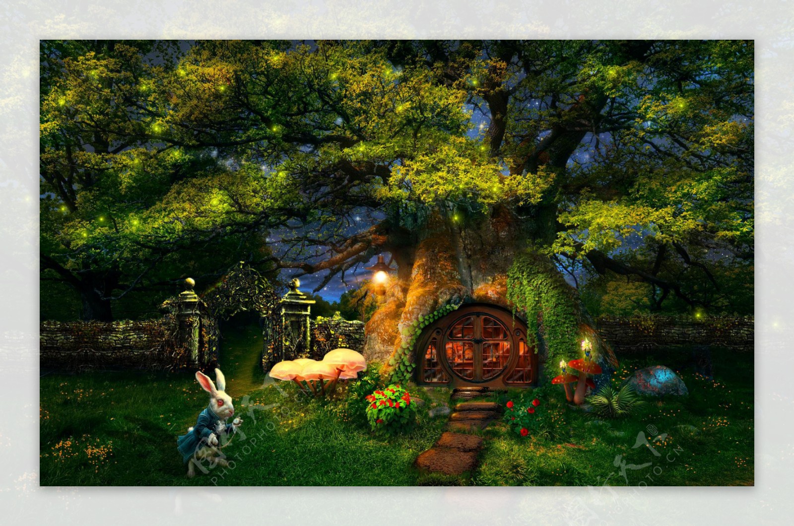 梦幻森林木屋风景图片