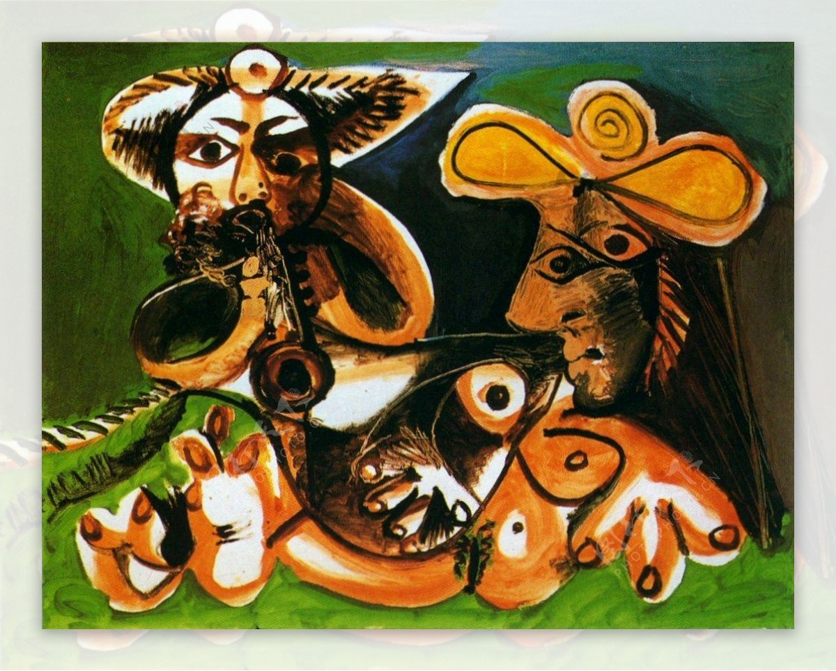 1970Joueurdefl鏉etfemmenue西班牙画家巴勃罗毕加索抽象油画人物人体油画装饰画