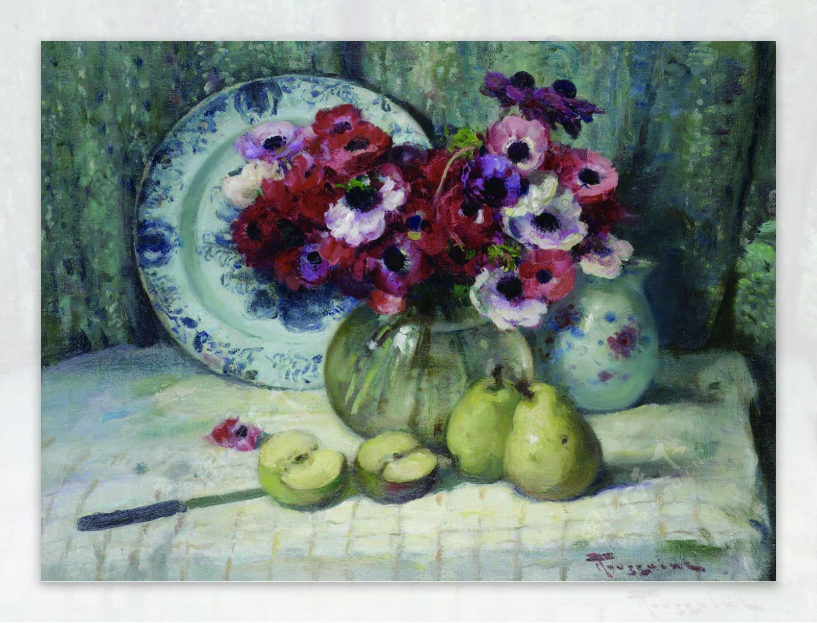FernandToussaintAnemonesandApples花卉水果蔬菜器皿静物印象画派写实主义油画装饰画