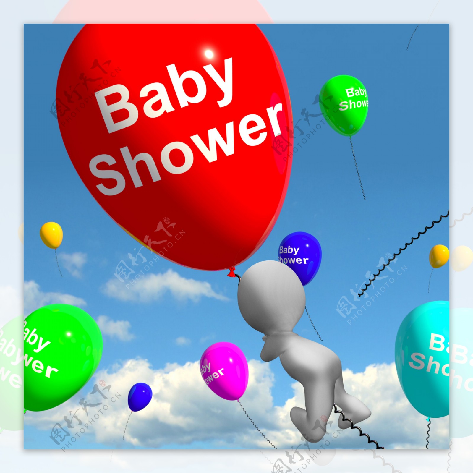 在天空的气球婴儿淋浴显示新生儿出生信息