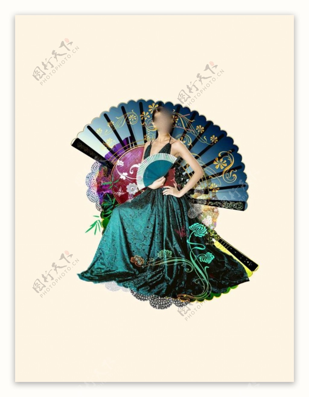 中国风海报设计扇子美女
