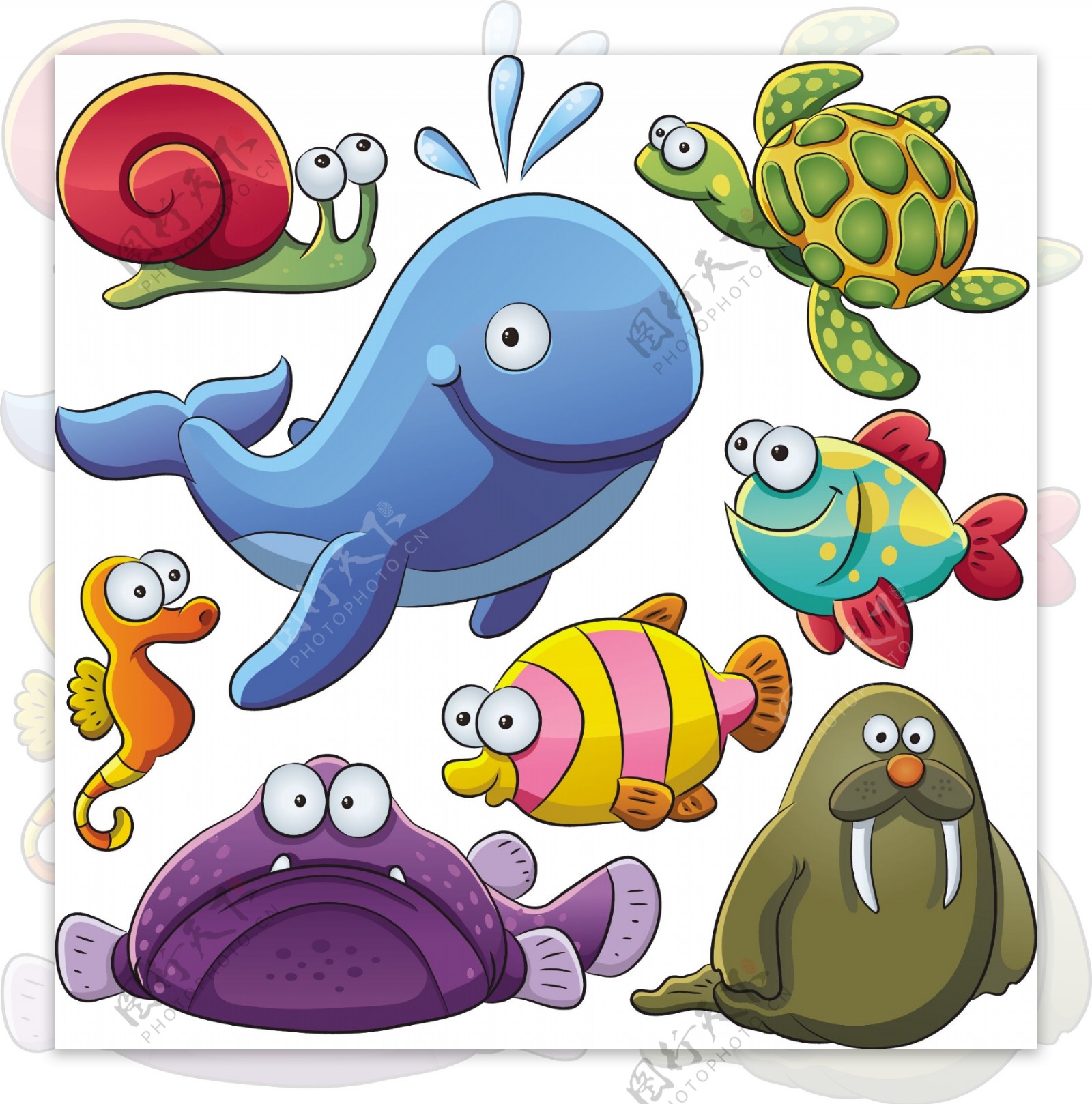 卡通可爱的海洋动物矢量素材03
