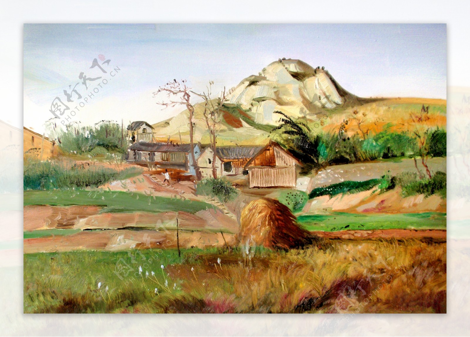 美术油画风景画乡村房屋农家树木花木油画艺术图片