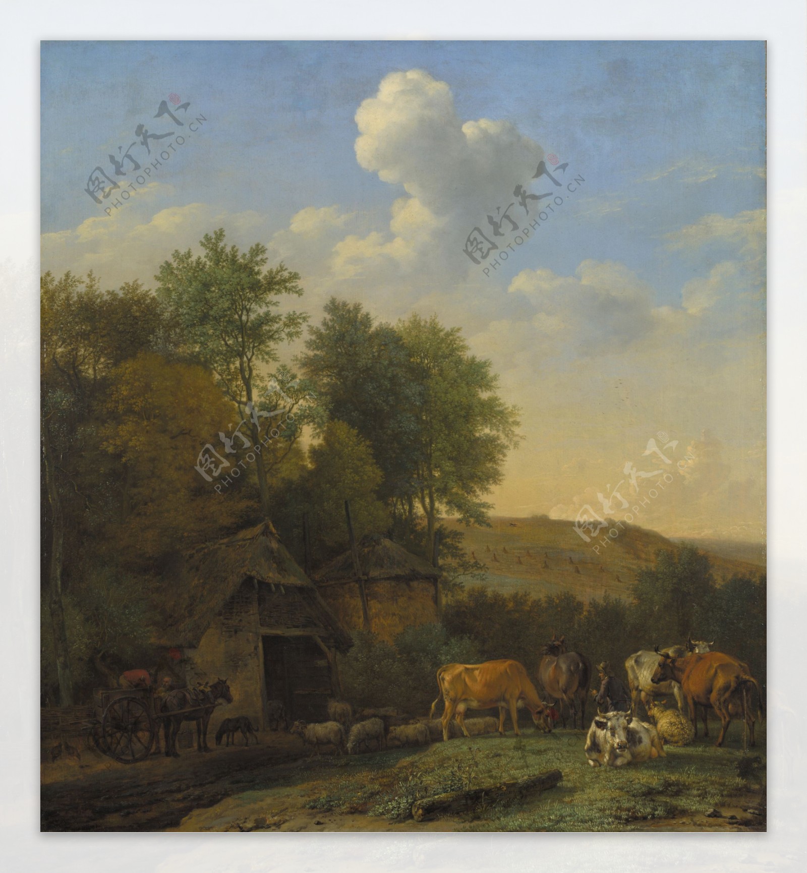 PaulusPotterALandscapewithCowsSheepandHorsesbyaBarn大师画家古典画古典建筑古典景物装饰画油画