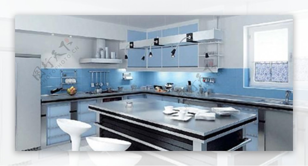 冷色调厨房3d模型图片