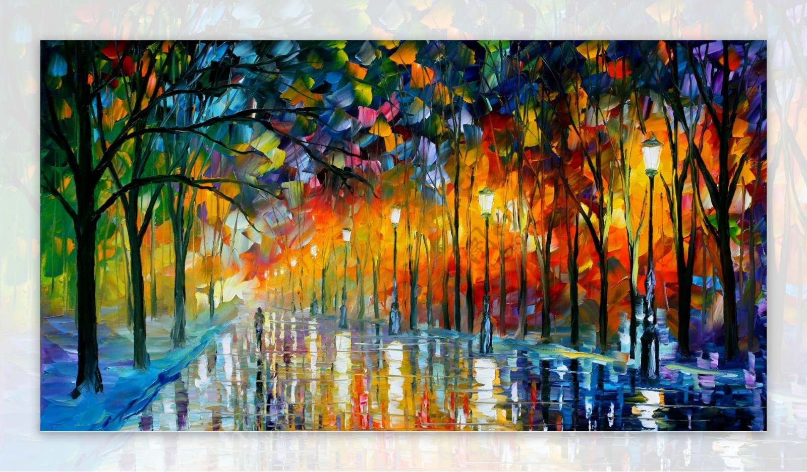 油画秋季夜雨图片