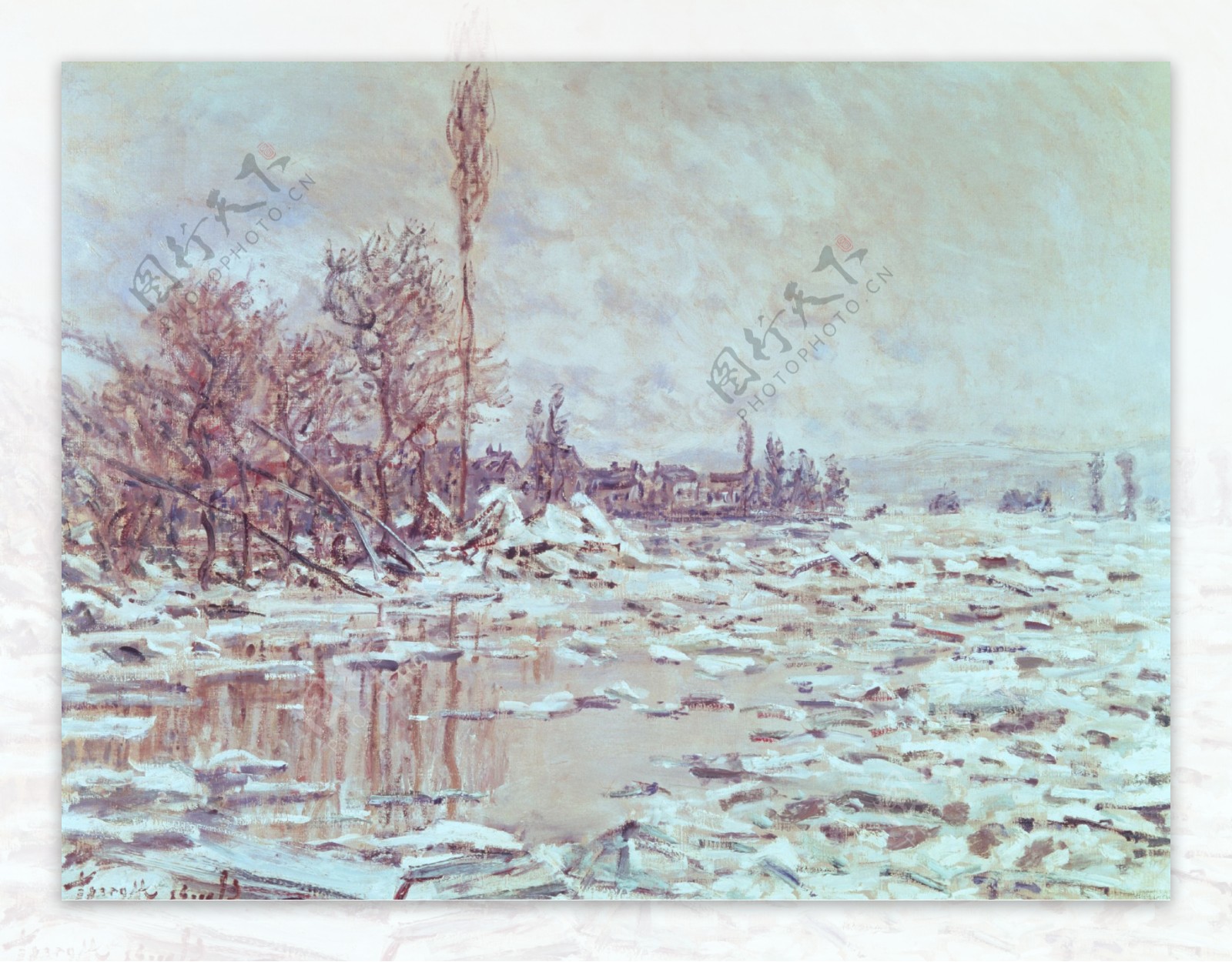 BreakupofIceGreyWeather1880法国画家克劳德.莫奈oscarclaudeMonet风景油画装饰画