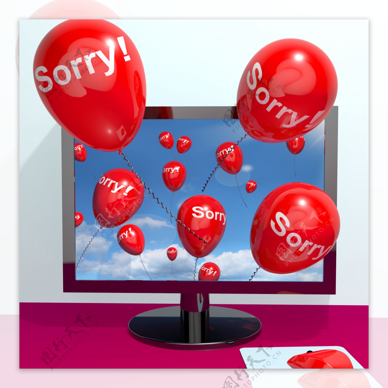 对不起气球从计算机显示在线道歉后悔或自责
