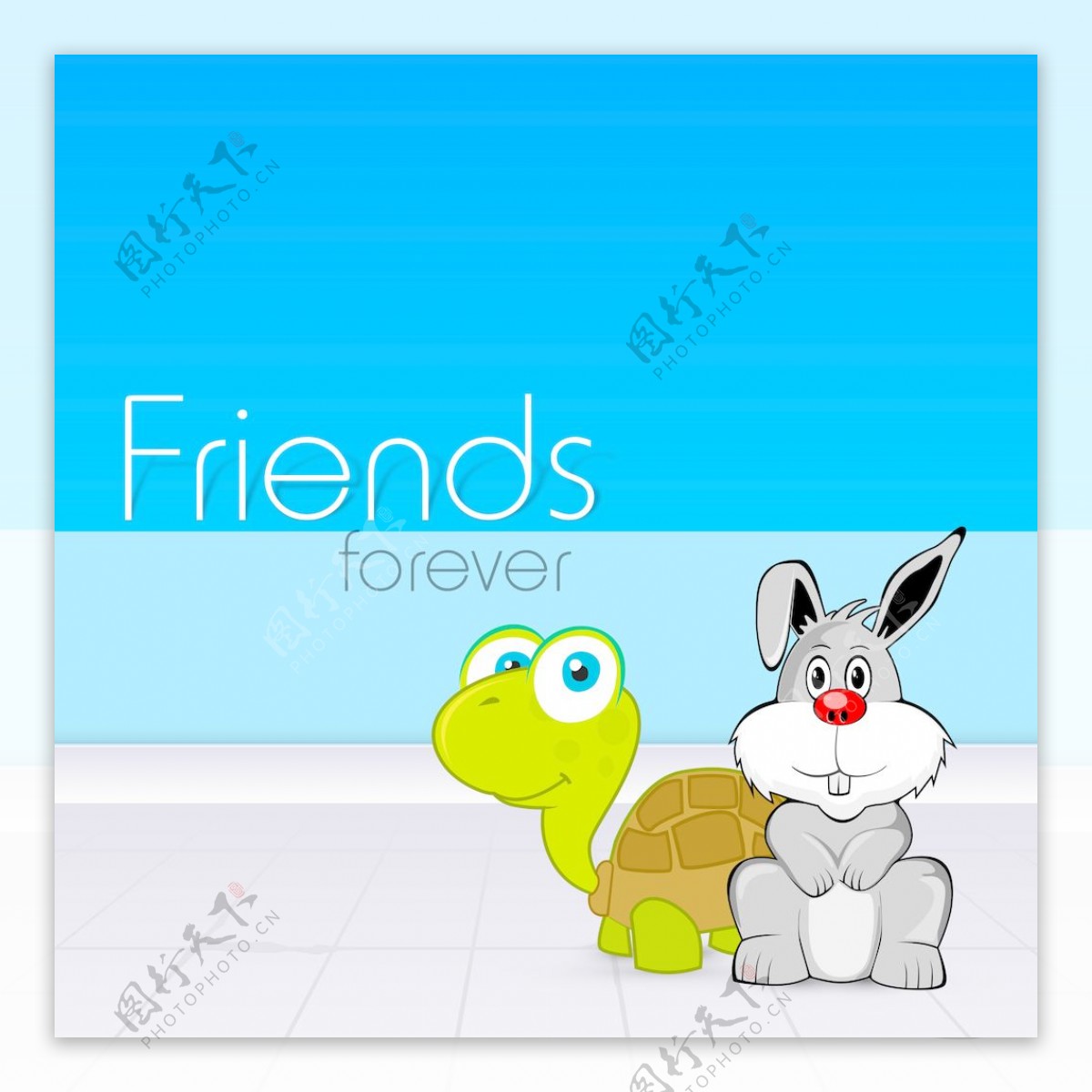 情人节快乐的概念与蓝色背景上的乌龟和兔子