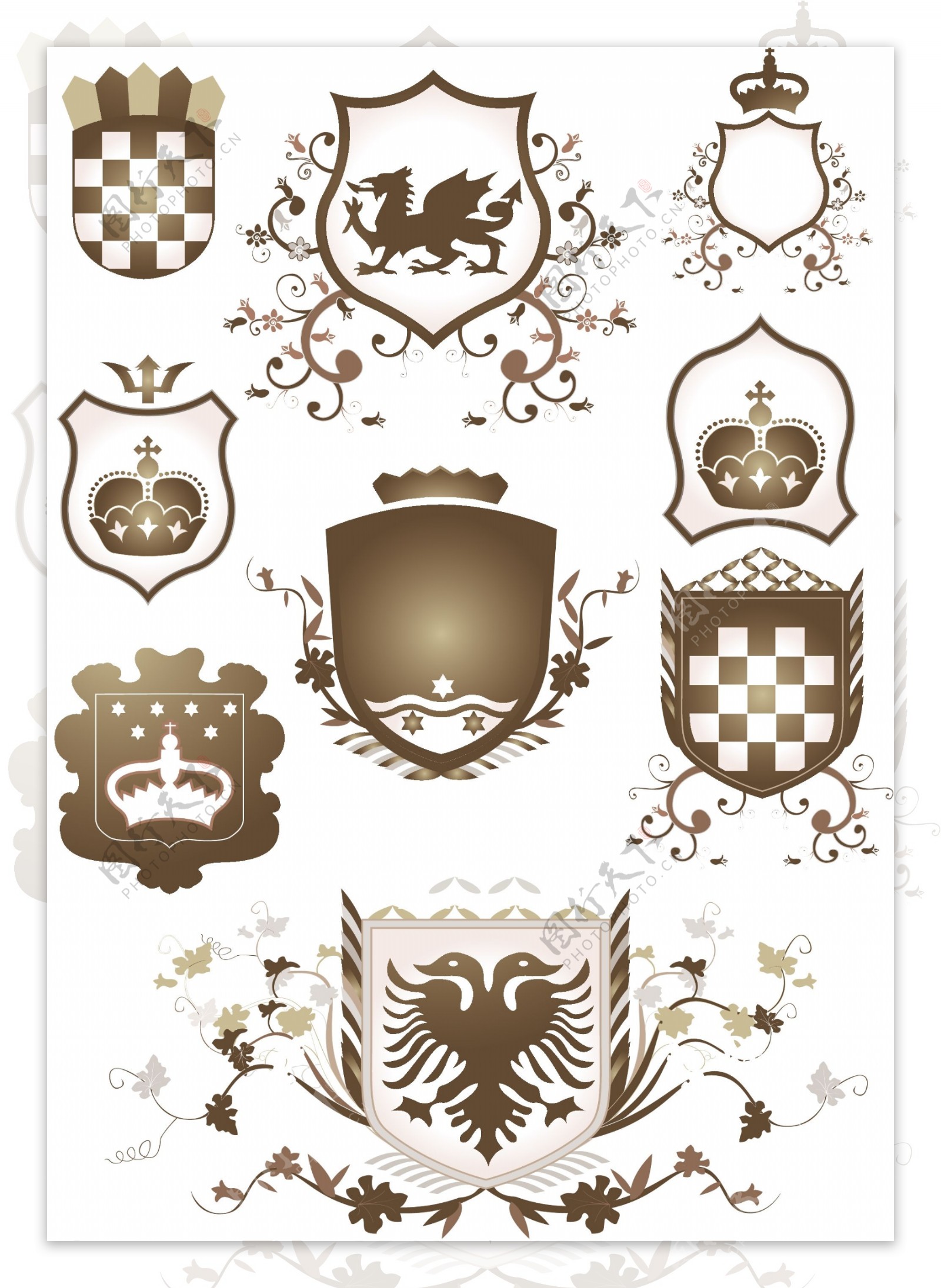 欧式古典盾牌花纹装饰边框矢量素材