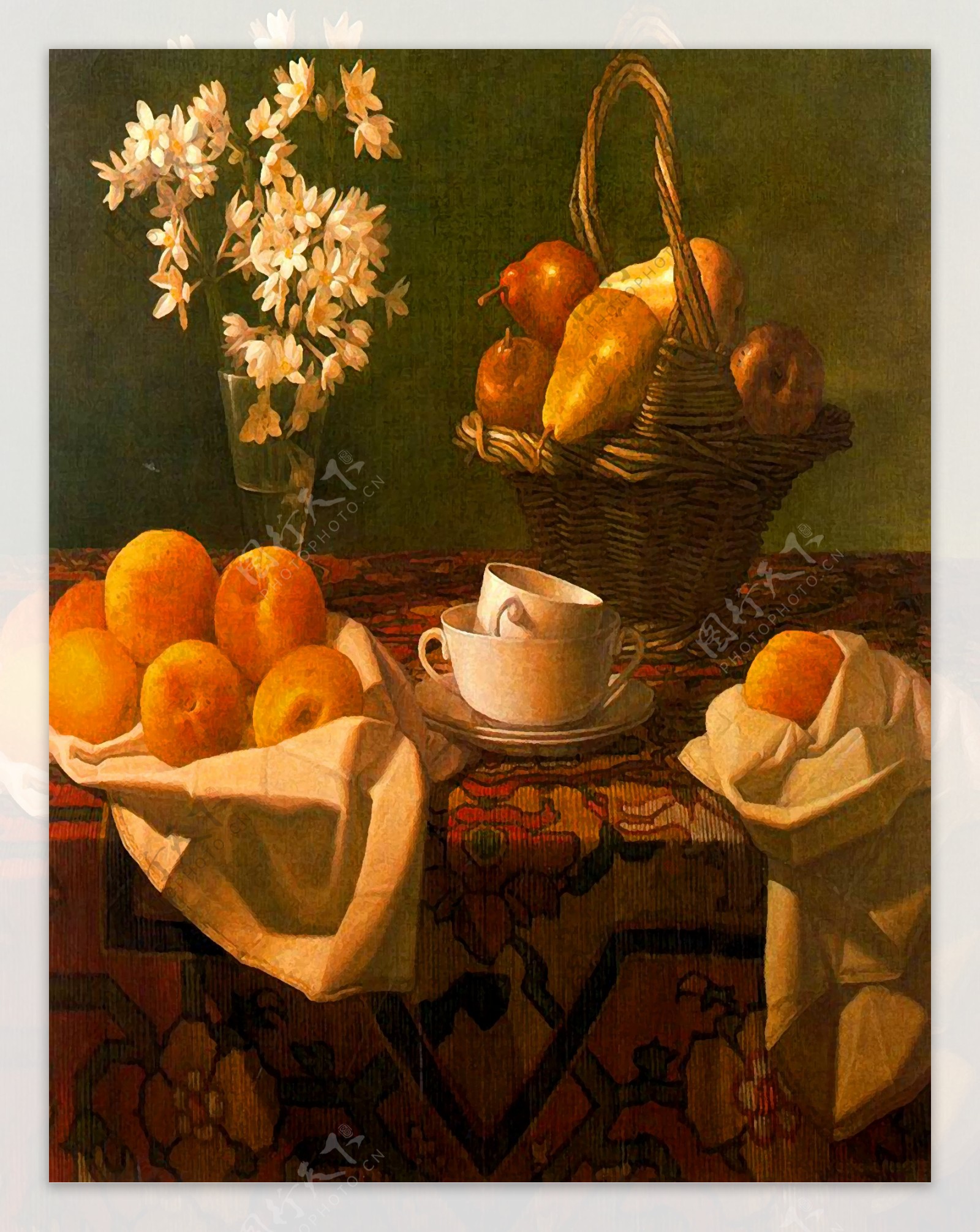 油画餐桌上的水果图片