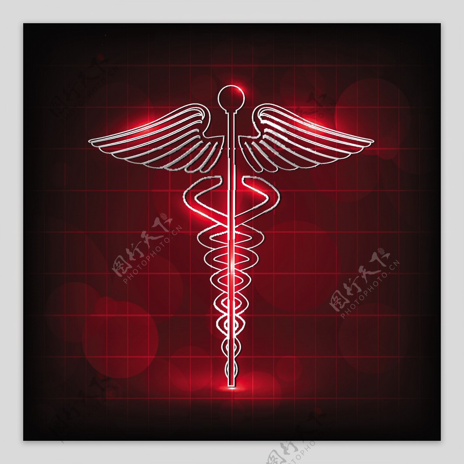 在闪亮的红色背景医疗符号抽象医学概念