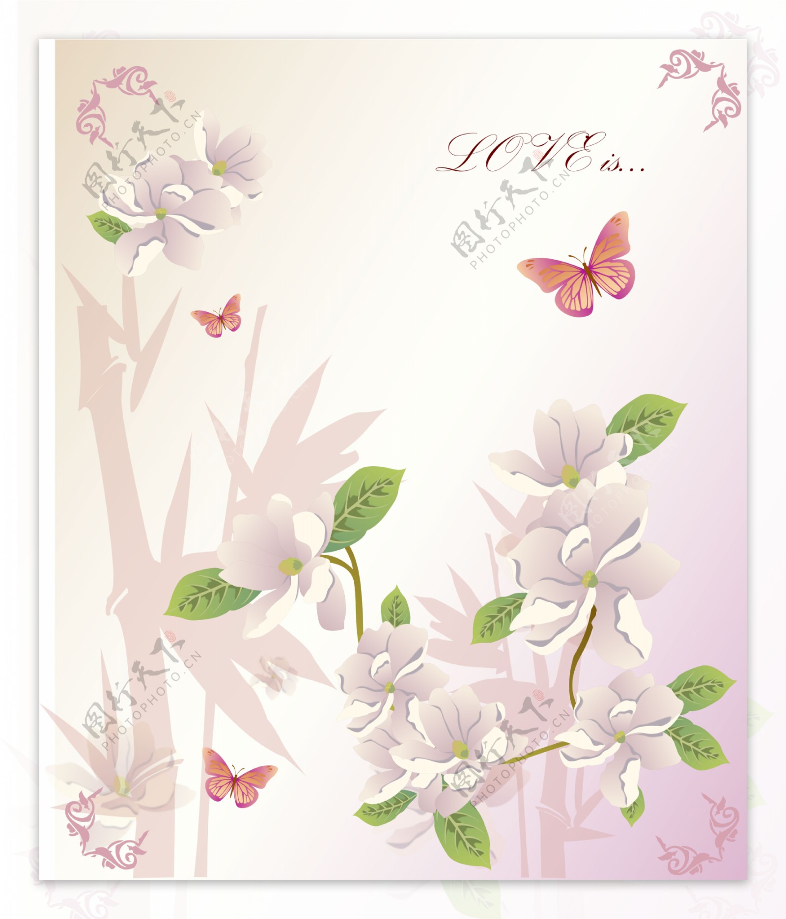 移门装饰图片手绘花朵花卉和蝴蝶