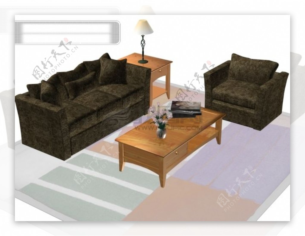 3d家具组合沙发茶几角柜台灯