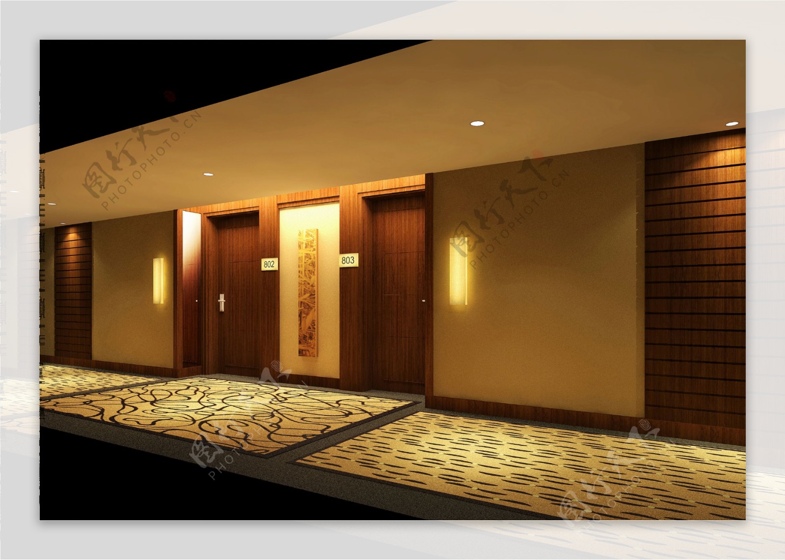 酒店客房走廊效果图图片