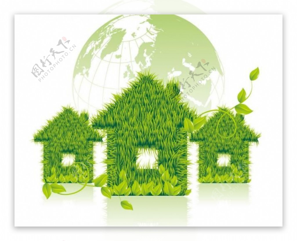 绿色环保绿色草屋地球绿叶图片