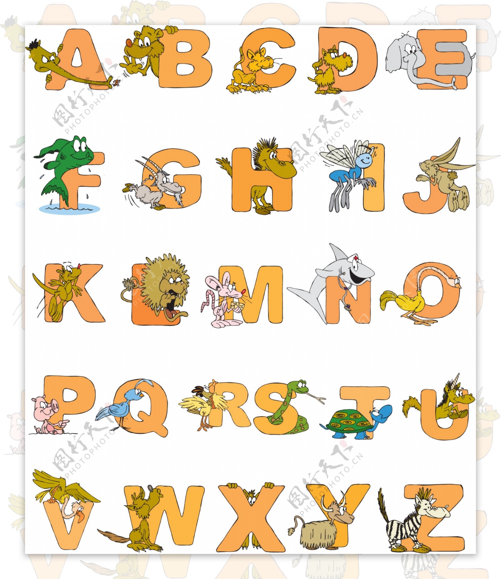 卡通动物字母设计01矢量