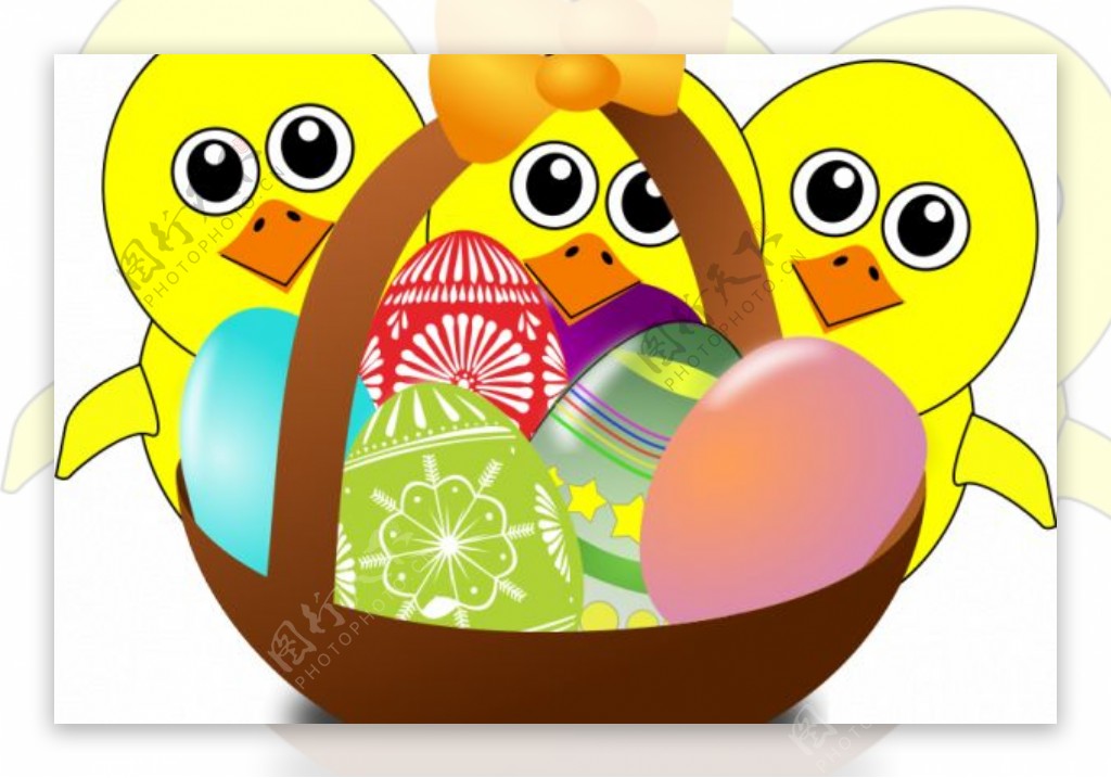 在一个篮子里矢量图像的复活节彩蛋卡通小鸡