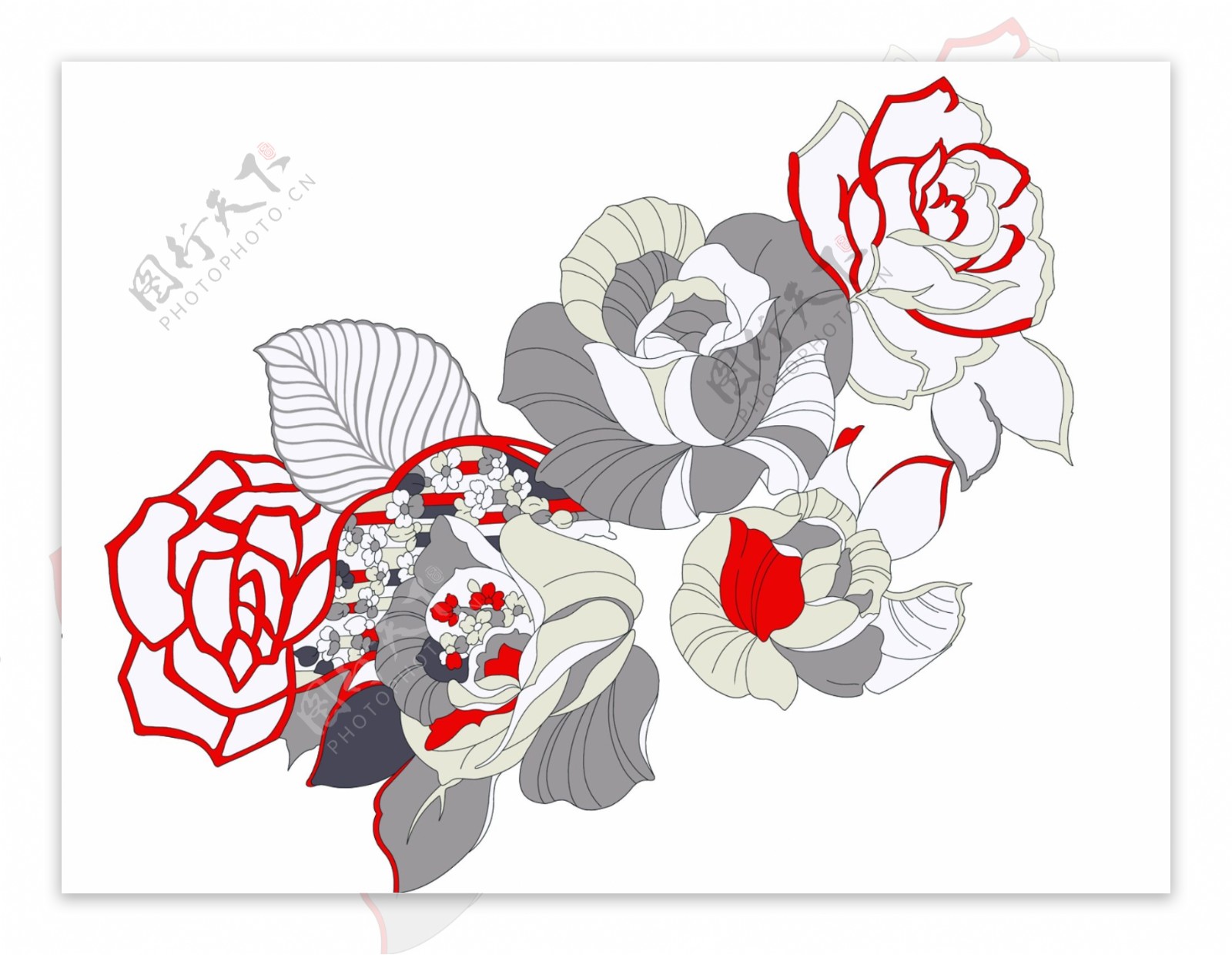 手绘线描效果玫瑰花psd分层素材3图片