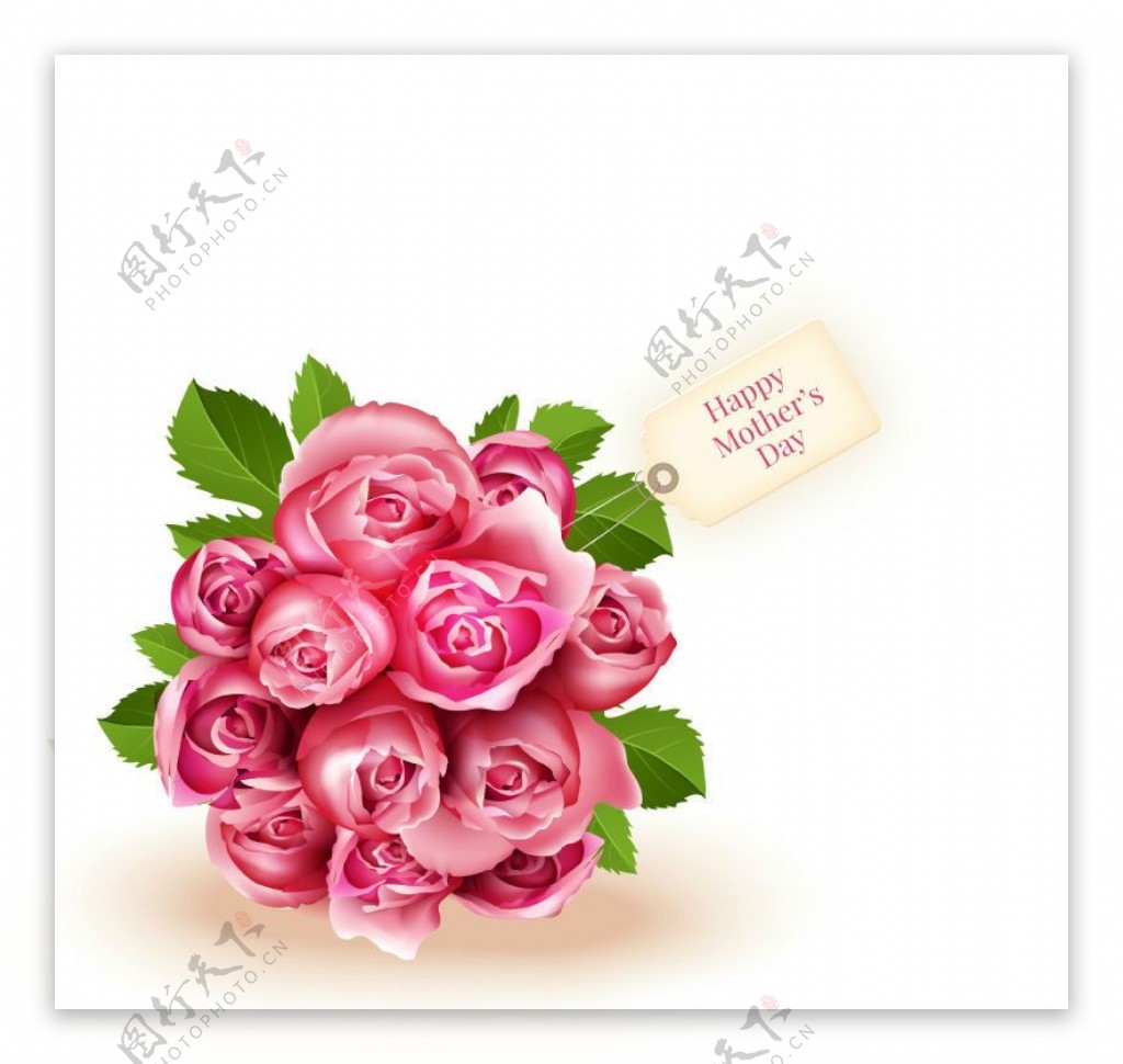 母亲节粉色玫瑰花束矢量图