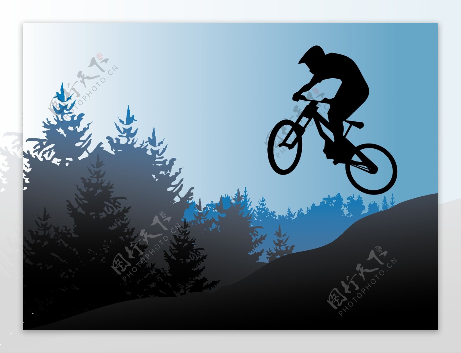 自行车运动剪影矢量素材图片