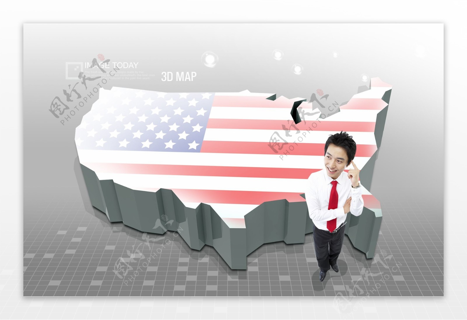 立体美国地图与职场男人PSD分层素材