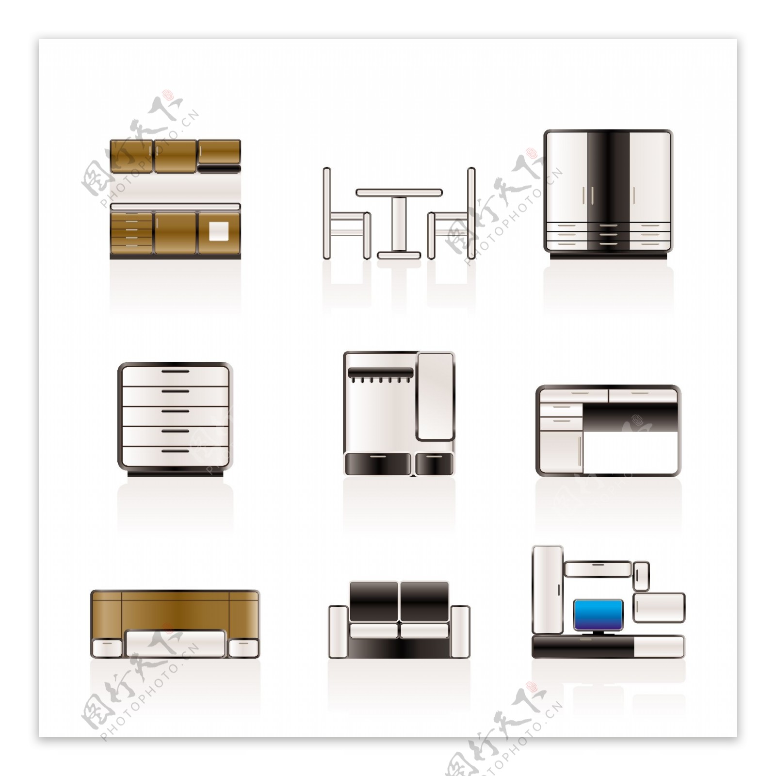 详细的30家家具矢量图标集