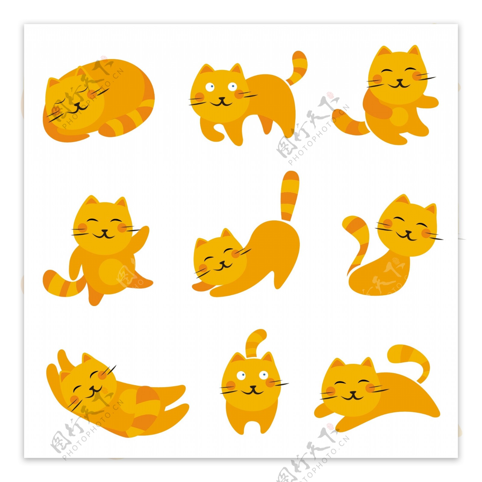 橙色卡通小猫矢量素材
