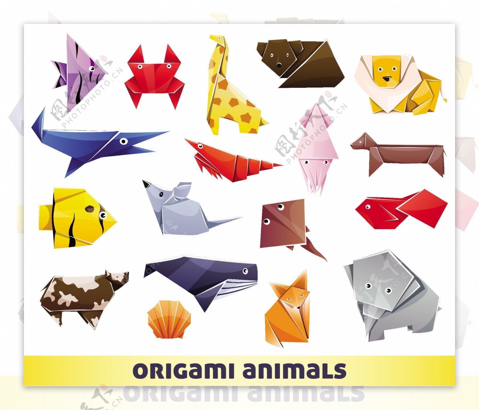 折纸动物背景矢量素材