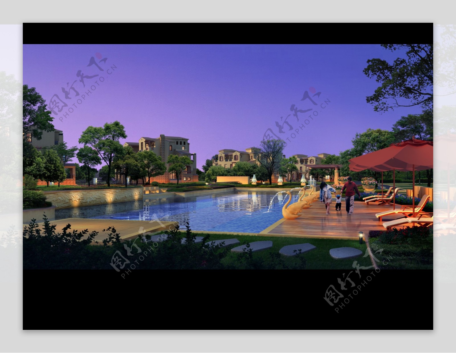 小区游泳池景观效果图图片